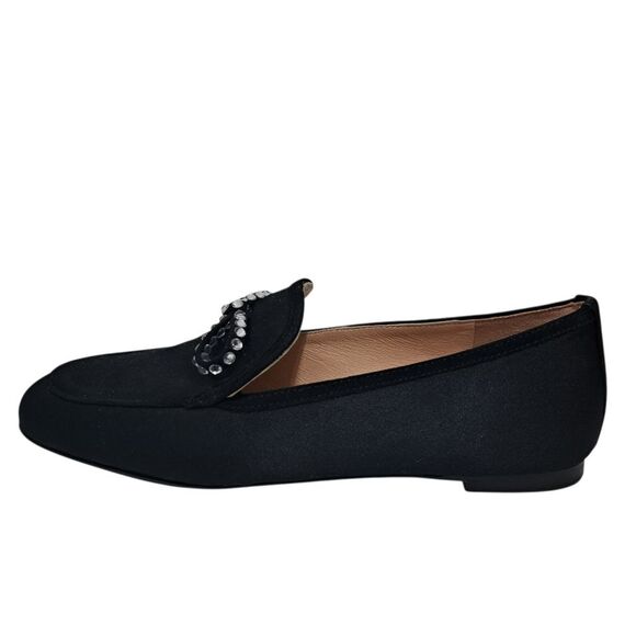 J. Crew Marie Bow Elegant Slip On Loafers Rhinestone Detail Satin Size 6.5 Black - Picture 9 of 16